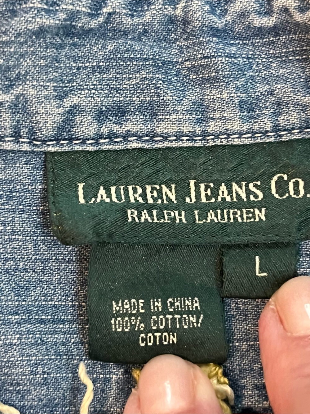 LaurenJeans Co Embroidered Light Blue Denim Shirt Sz L - Picture 7 of 8